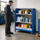 Steel Chemical Storage Cabinet with Roller Shutter, 1162 x 630 x 1206 mm, for Safe Storage of Water-Polluting Liquids
