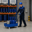 Mobile Powder-Coated Steel Spill Tray for Small Containers, 65 Litre Containment, 300 kg Load Capacity, with Swivel Castors (Blue)