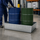 Galvanised Steel Spill Pallet for 2 x 205 Litre Drums, 485 Litre Containment, Compact Design, for Safe Storage of Flammable Liquids