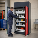 Fire-Rated Air Recirculating Hazmat Cabinet with 6 Pullout Spill Trays, 90 Minutes Fire Resistance, Sheet Steel, for Safe Hazardous Material Storage