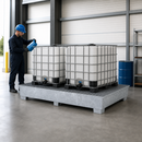 Galvanised Steel Spill Pallet for 2 x 1000 Litre IBCs, 1280 Litre Containment, with Filling Area, for Safe Liquid Storage