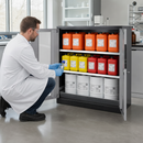 Steel Half Height Chemical Cabinet with Spill Pallet, Anthracite & Silver, 2 Adjustable Shelves, 27L Containment Volume