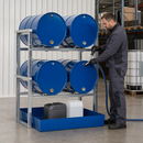 Steel Drum Rack and Dispensing Station for 4 x 200 Litre Drums, 265 Litre Containment, 1429 x 1210 x 1637 mm, for Safe Storage of Hazardous Liquids