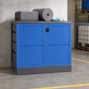 Polypropylene Dispenser Station L with 2-Leaved Door, 457 L Oil Absorption Capacity, Includes Absorbent Roll & Mats, for Chemical Handling