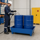 Steel Spill Pallet for 2 x 205 Litre Drums, 238 Litre Containment, Powder Coated Blue, for Flammable Liquid Storage