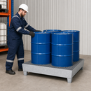 Galvanised Steel Spill Pallet for 4 x 205 Litre Drums, 315 Litre Containment, with Removable Grid, for Safe Storage of Flammable Liquids