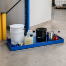 Steel Spill Tray for Small Containers, 20 Litre Containment, 987 x 400 x 75 mm, Blue, for Safe Hazardous Material Storage