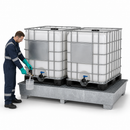 Galvanised Steel Spill Pallet for 2 x 1000 Litre IBCs, 1280 Litre Containment, with Filling Area, for Safe Liquid Storage
