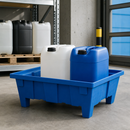 Polyethylene Spill Tray for Small Containers, 60 Litre Containment, 240 kg Load Capacity, Blue, for Safe Storage of Hazardous Liquids