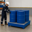 2mm Steel Spill Pallet for 4 x 205 Litre Drums, 460 Litre Containment, with Removable Galvanised Grid, for Hazardous Material Storage