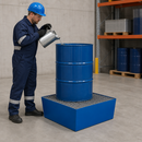 Steel Spill Pallet for 1 x 205 Litre Drum, 238 Litre Containment, Galvanised Grid, Powder Coated Blue, for Safe Storage of Flammable Liquids