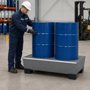 Steel Spill Pallet for 2 x 205 Litre Drums, 235 Litre Containment, with Galvanised Grid, for Industrial Use