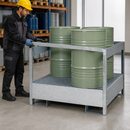 Galvanised Steel Hazardous Material Station for 4 x 200 Litre Drums, 260 Litre Containment, with Removable Grid, for Safe Storage of Flammable Liquids