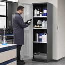 Anthracite Sheet Steel Chemicals Cabinet with Silver Doors, 3 Adjustable Shelves, 19L Spill Pallet, for Safe Storage of Toxic Substances