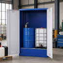 Sheet Steel Drum Cabinet with Spill Pallet for 2 x 205 Litre Drums, 200 Litre Containment, Wing Doors, for Hazardous Material Storage