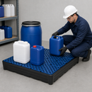 Polyethylene Spill Tray for Small Containers, 180 Litre Containment, 1170 x 1170 x 180 mm, with Grid, for Chemical Storage