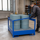 Steel Hazmat Station for 4 x 200 Litre Drums, 465 Litre Containment, Open Design, with Galvanised Grid, for Safe Storage of Flammable Liquids