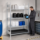 Galvanised Small Container Rack with PE Spill Tray, 3 Steel Grids, 1312 x 637 x 2000 mm, for Hazardous Chemical Storage (Extension Unit)