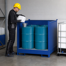 Steel Hazardous Material Station for 4 x 200 Litre Drums, 260 Litre Containment, Stackable, with Galvanised Grid, for Safe Storage of Flammable Liquids