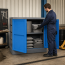 Polypropylene Dispenser Station for Oil Absorbent Materials, 457 L Capacity, with 2-Leaf Door and Magnetic Closure, for Workshops & Outdoor Use