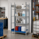Steel Spill Pallet Rack with 3 Adjustable Galvanised Shelves, 1060 x 437 x 2000 mm, 24 L Containment Volume, for Storing Flammable Liquids