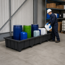 Polyethylene Spill Pallet for 3300mm Shelves, 1000L Containment, 490mm Height, for Hazardous Chemical Storage