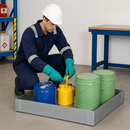 Galvanised Steel Spill Tray for Small Containers, 40 L Capacity, 600 x 800 x 120 mm, for Safe Storage of Hazardous Materials