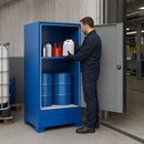 Steel Hazardous Material Depot with Doors, 1 Adjustable Shelf, 240 Litre Containment, for Safe Storage of Flammable Liquids (Blue)