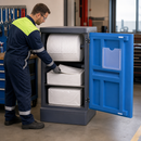 Polypropylene Dispenser Station for Oil Absorbent Materials, 600 x 640 x 1130 mm, 228 L Absorption Capacity, Includes 1 Roll & 200 Mats, for Workshops & Outdoor Use