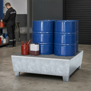 Galvanised Steel Spill Pallet for 4 x 205 Litre Drums, 485 Litre Containment, with Removable Grid, for Safe Storage of Flammable Liquids