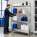 Stainless Steel Hazmat Small Container Rack with Spill Tray, 600 x 300 x 1800 mm, for Safe Storage of Hazardous Substances