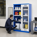 Steel Hazmat Cabinet with Acrylic Doors, 3 Adjustable Spill Trays, 20L Spill Pallet Capacity, 1000 x 500 x 1950 mm, for Safe Storage of Hazardous Liquids