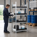 Hazmat Small Container Rack with 4 Polyethylene Spill Trays, 1060 x 637 x 2000 mm, for Safe Chemical Storage