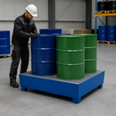 2mm Steel Spill Pallet for 4 x 200 Litre Drums, 460 Litre Containment, with Galvanised Grid, for Industrial Use