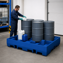 Polyethylene Spill Pallet for 4 x 200 L Drums, 440 L Containment, Forklift Accessible, for Safe Chemical Storage