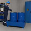 Steel Spill Pallet for 2 x 205 Litre Drums, 485 Litre Containment, Powder Coated Blue, for Safe Storage of Flammable Liquids (Classic-Line)