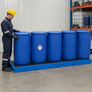 Polyethylene Spill Pallet for 5 x 205 Litre Drums, 280 Litre Containment, 3000 x 790 x 175 mm, with Grid, for Safe Storage of Hazardous Substances