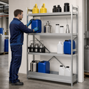Stainless Steel Hazmat Small Container Rack with Spill Tray, 4 Storage Levels, Adjustable Feet, 1175 x 500 x 1800 mm, for Flammable Liquids & Chemicals