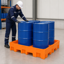 Polyethylene Spill Pallet for 4 Drums, 295 Litre Containment, 950 kg Load Capacity, for Safe Chemical Storage