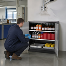 Half Height Chemical Cabinet with Spill Pallet, Anthracite Sheet Steel, 2 Adjustable Shelves, 28L Containment Volume, for Safe Storage of Hazardous Liquids