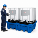 Polyethylene Spill Pallet for 2 x 1000 Litre IBCs, 1100 Litre Containment, 4000 kg Load Capacity, Blue, for Safe Chemical Storage
