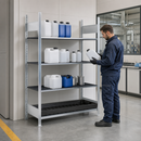 Polyethylene Galvanised Small Container Rack with 3 PE Grids & Spill Tray, 1312 x 637 x 2000 mm, for Safe Storage of Hazardous Chemicals (Extension Unit)