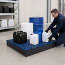 Polyethylene Spill Tray with Grid for Small Containers, 205 L Containment, 1170 x 1170 x 180 mm, 450 kg Load Capacity, for Chemical Storage