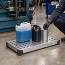 Stainless Steel Spill Tray for Small Containers, 20 L Capacity, 987 x 400 x 95 mm, with Perforated Sheet, for Workplace Use