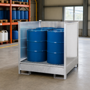 Galvanised Steel Hazmat Station for 4 x 205 Litre Drums, 465 Litre Containment, Stackable, for Safe Storage of Flammable Liquids