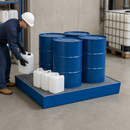 Steel Spill Pallet for 4 x 205 Litre Drums, 265 Litre Containment, Powder Coated Blue, with Removable Grid, for Safe Storage of Flammable Liquids