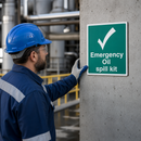 Emergency Oil Spill Kit Sign for Workplace Safety