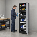 Anthracite Sheet Steel Chemicals Cabinet with 6 Pull-Out Shelves, Silver Wing Doors, for Safe Storage of Water-Polluting Liquids