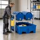 Plastic Spill Pallet Drum Rack for 2 x 60 Litre Drums, 240 Litre Containment, Forklift Pockets, for Safe Chemical Storage
