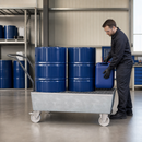 Galvanised Steel Mobile Spill Pallet for 2 x 205 Litre Drums, 235 Litre Containment, with Castors, for Safe Storage of Hazardous Materials